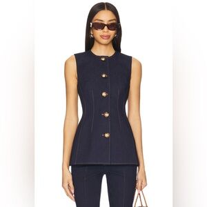 New Veronica Beard Jessup Topstitched Denim Vest Size 8 Dark Oxford
